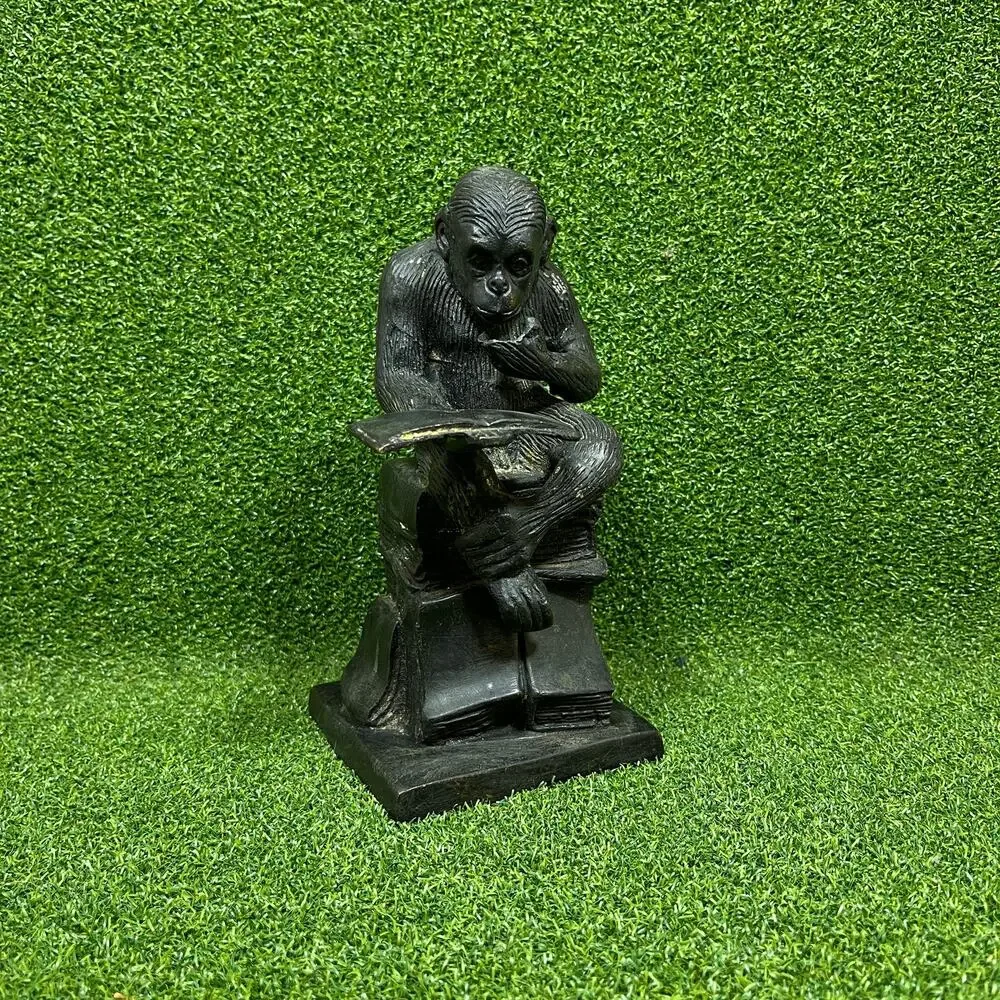 Vintage Brass Metal Monkey Reading Book Decor Figurine 8
